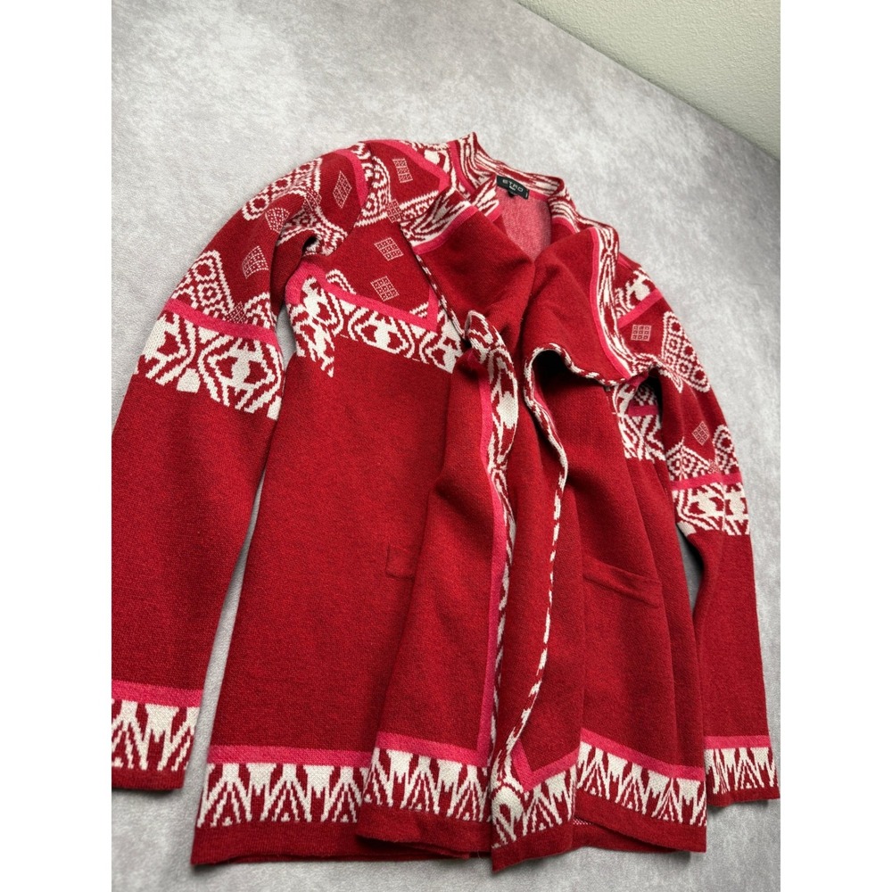 Etro Milano Red White Intarsia Open Front Knit Draped Cardigan Women IT 42/ US 6 - Picture 8 of 15